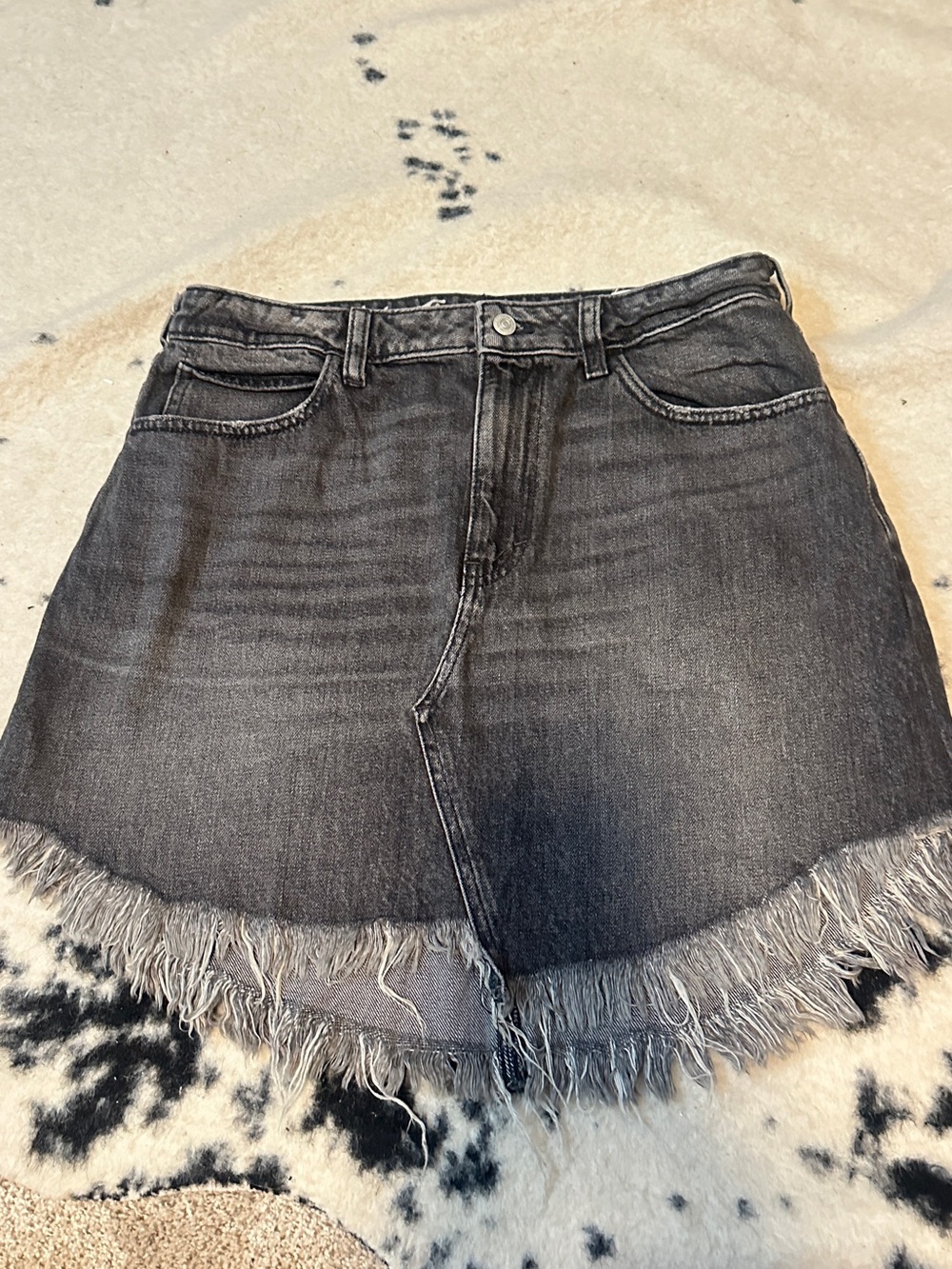 Free People “We the Free” Washed Black Denim Fringe Skirt